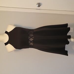 MY MICHELE Black Fit-and-Flare Dress with Mesh Detail, Size 13